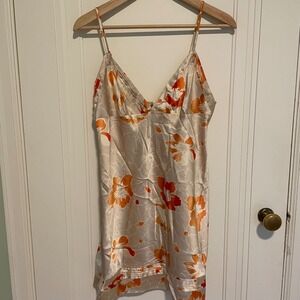 Victoria's‎ Secret Cream and Orange Floral Hibiscus Slip Dress Y2K Coquette